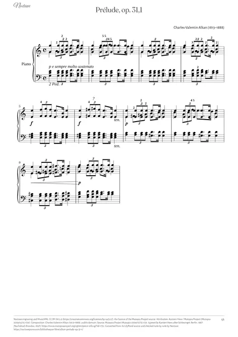 Première page de la partition de Prélude, op. 31,1