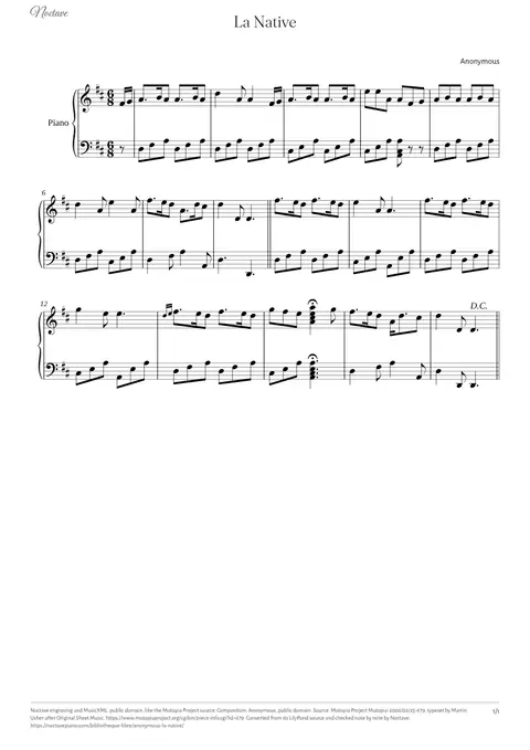 First page of the score of La Native