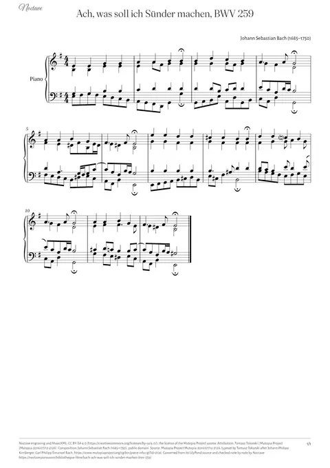 First page of the score of Ach, was soll ich Sünder machen, BWV 259