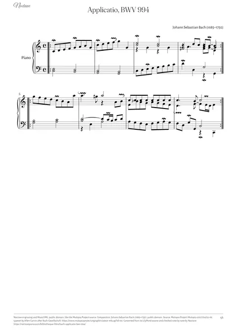 First page of the score of Applicatio, BWV 994