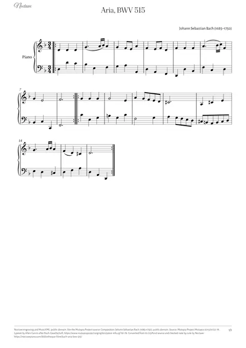 First page of the score of Aria, BWV 515
