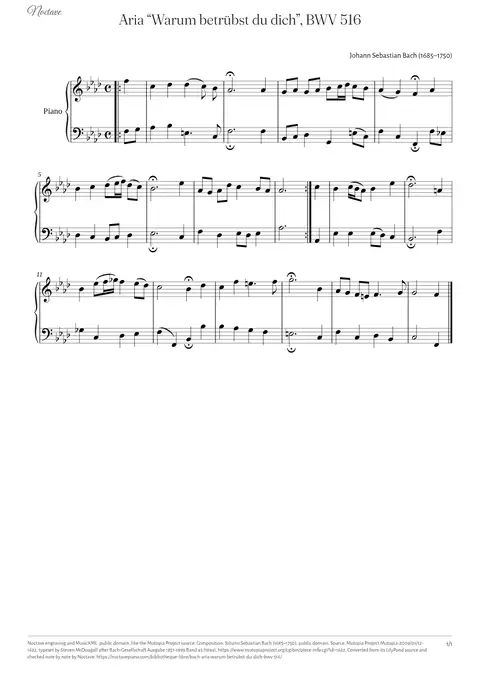 First page of the score of Aria “Warum betrübst du dich”, BWV 516