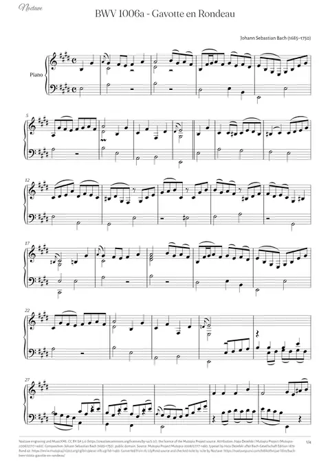 First page of the score of BWV 1006a - Gavotte en Rondeau