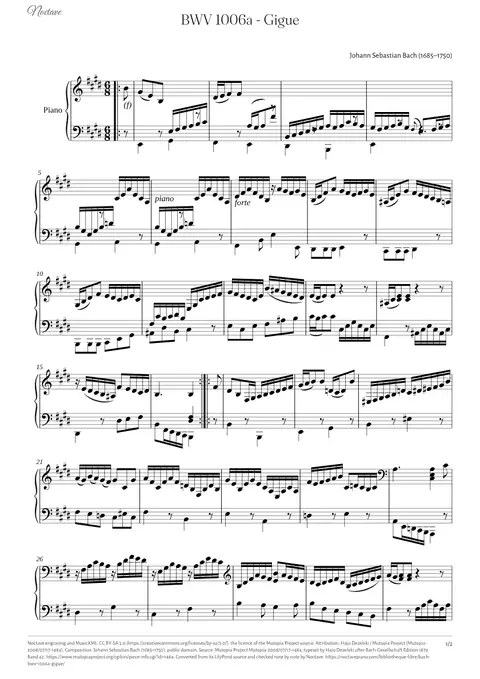 Première page de la partition de BWV 1006a - Gigue