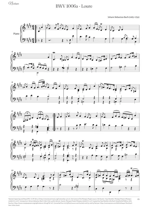 Première page de la partition de BWV 1006a - Loure
