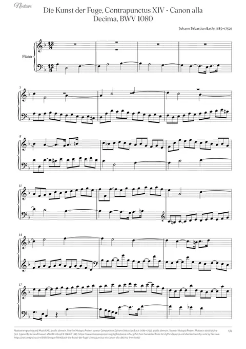First page of the score of Die Kunst der Fuge, Contrapunctus XIV - Canon alla Decima, BWV 1080