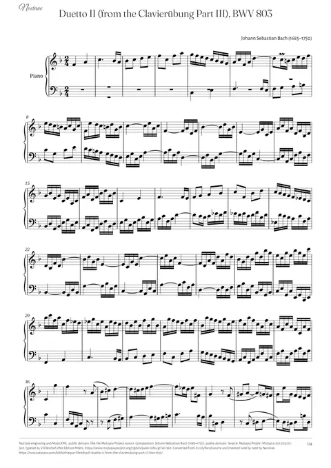 First page of the score of Duetto II (from the Clavierübung Part III), BWV 803
