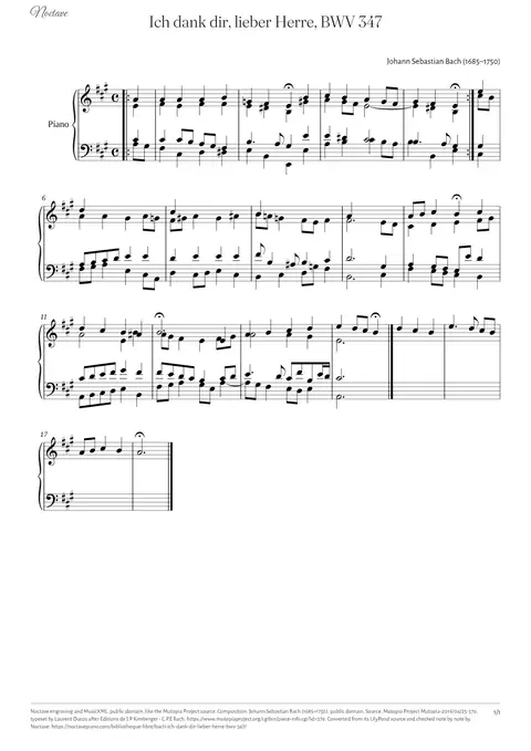 First page of the score of Ich dank dir, lieber Herre, BWV 347