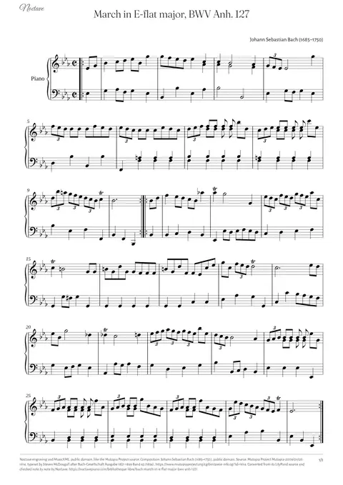 Première page de la partition de March in E-flat major, BWV Anh. 127
