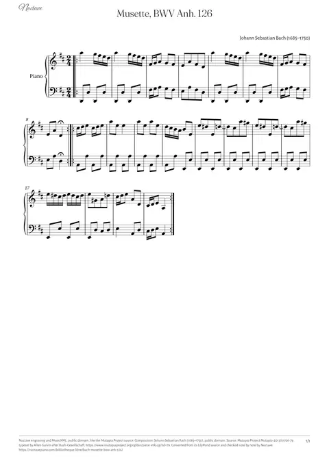 Première page de la partition de Musette, BWV Anh. 126