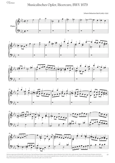 Première page de la partition de Musicalisches Opfer, Ricercare, BWV 1079