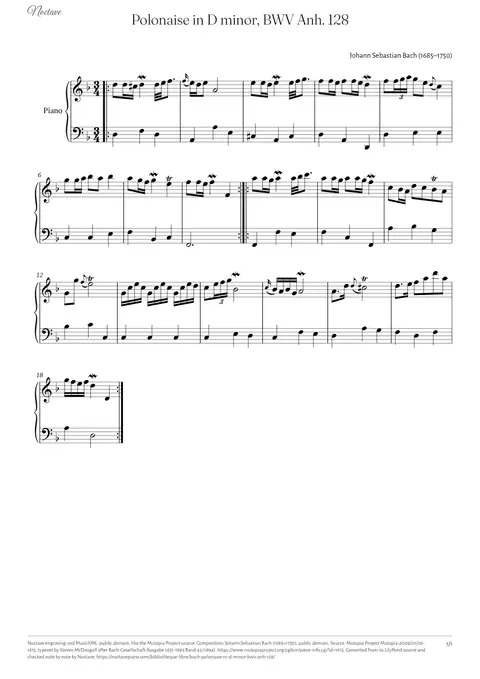 First page of the score of Polonaise in D minor, BWV Anh. 128