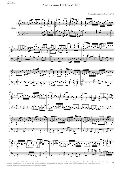 Première page de la partition de Praeludium 10, BWV 928
