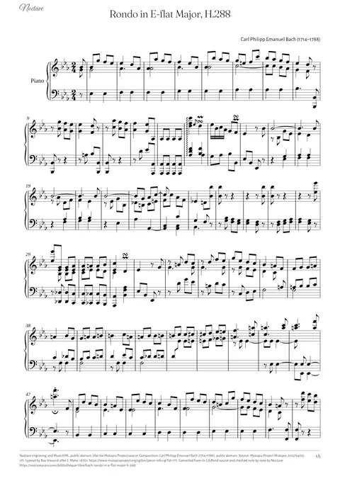 Première page de la partition de Rondo in E-flat Major, H.288