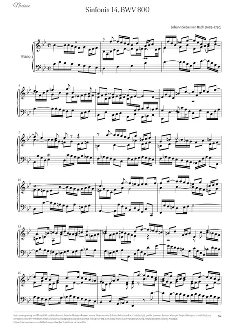 Première page de la partition de Sinfonia 14, BWV 800