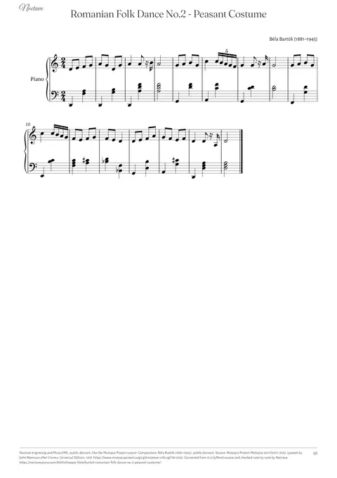 Première page de la partition de Romanian Folk Dance No.2 - Peasant Costume