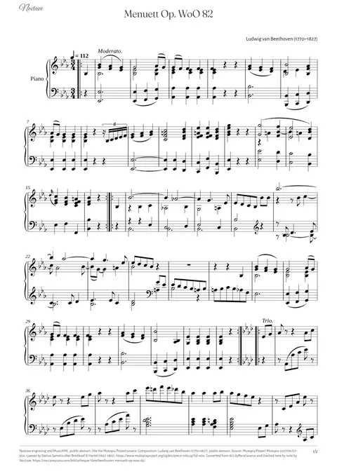 Première page de la partition de Menuett Op. WoO 82