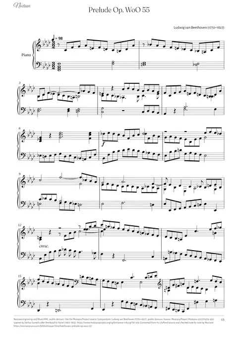Première page de la partition de Prelude Op. WoO 55