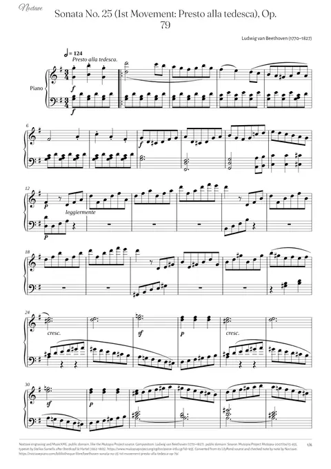 First page of the score of Sonata No. 25 (1st Movement: Presto alla tedesca), Op. 79