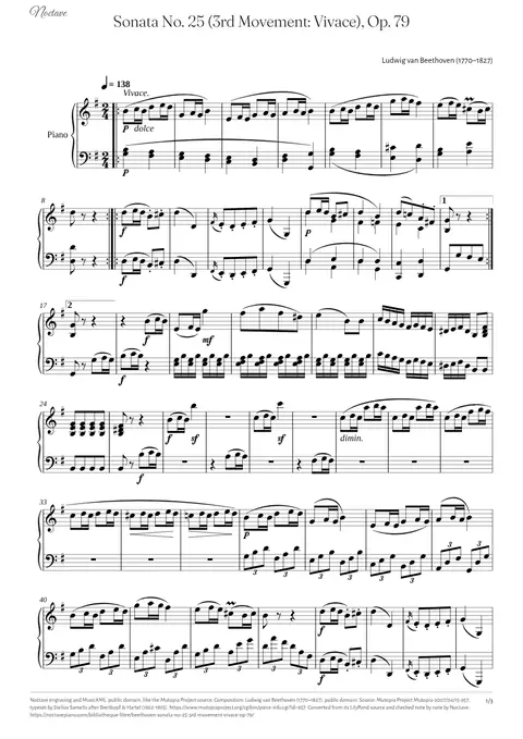 Première page de la partition de Sonata No. 25 (3rd Movement: Vivace), Op. 79