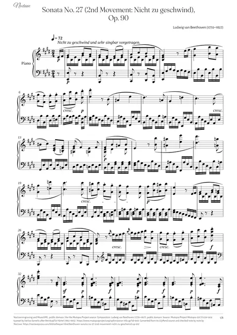 First page of the score of Sonata No. 27 (2nd Movement: Nicht zu geschwind), Op. 90
