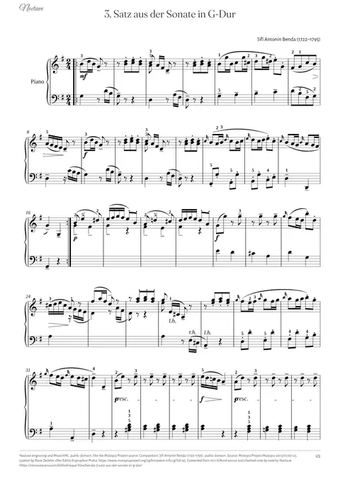 First page of the score of 3. Satz aus der Sonate in G-Dur