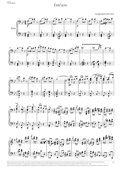 Première page de la partition de Entr'acte