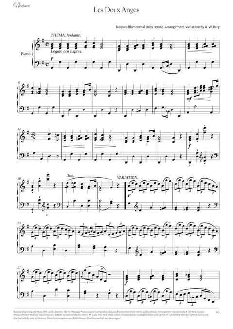 First page of the score of Les Deux Anges