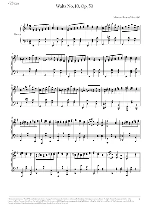 Première page de la partition de Waltz No. 10, Op. 39
