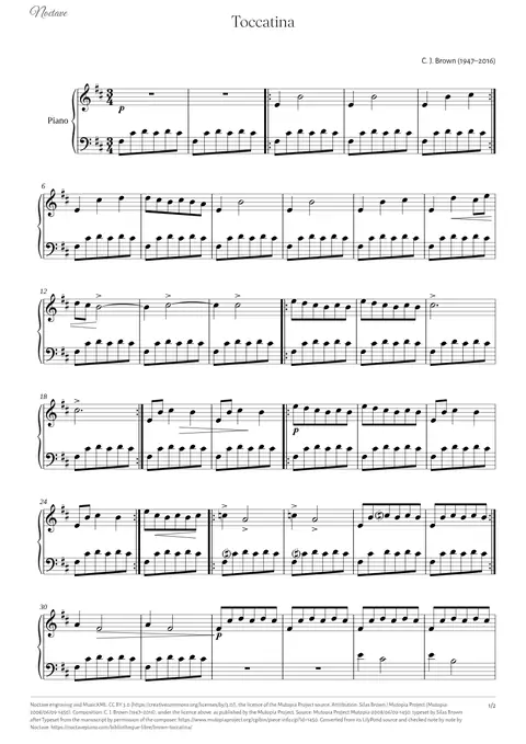 Première page de la partition de Toccatina