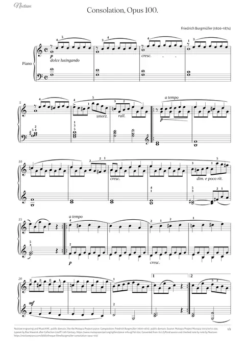 Première page de la partition de Consolation, Opus 100.