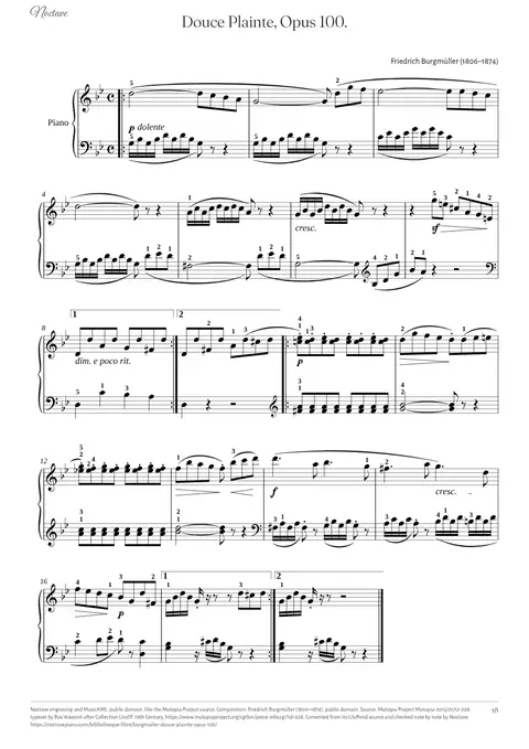 First page of the score of Douce Plainte, Opus 100.