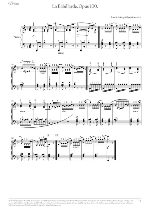 Première page de la partition de La Babillarde, Opus 100.