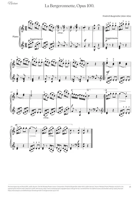 First page of the score of La Bergeronnette, Opus 100.