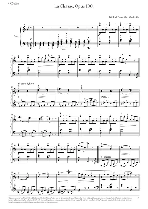 Première page de la partition de La Chasse, Opus 100.