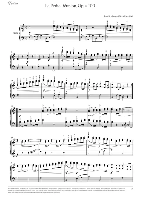 Première page de la partition de La Petite Réunion, Opus 100.