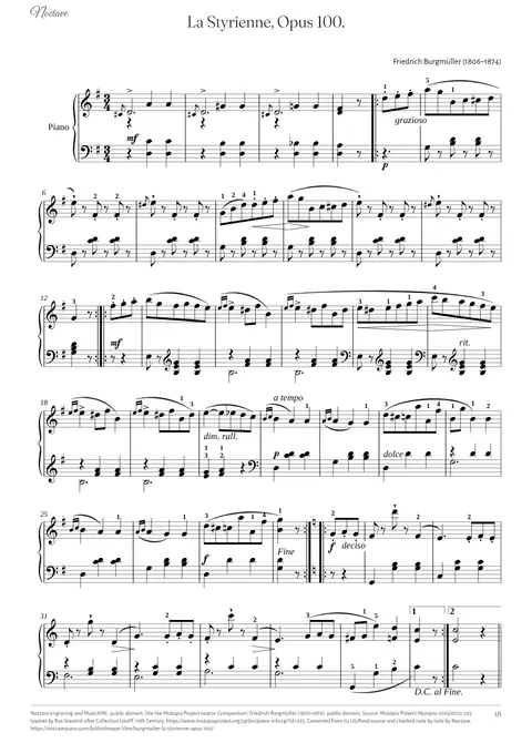 Première page de la partition de La Styrienne, Opus 100.