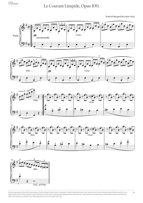 First page of the score of Le Courant Limpide, Opus 100.
