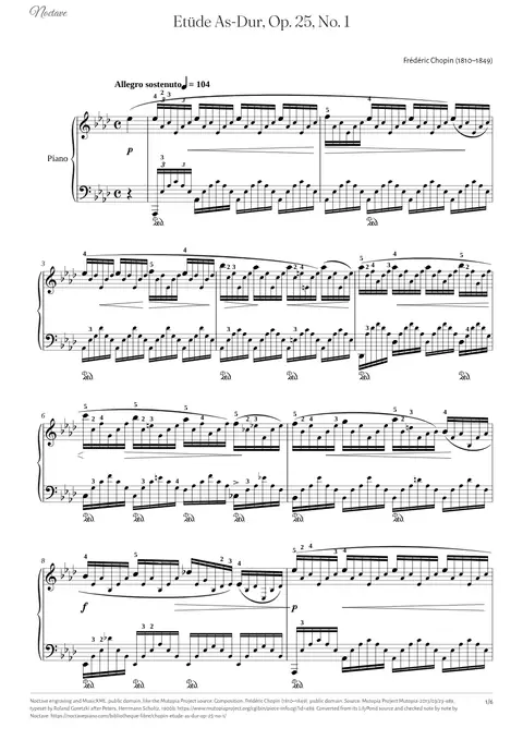 Première page de la partition de Etüde As-Dur, Op. 25, No. 1