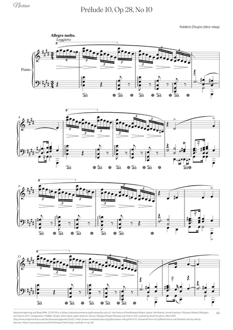 Première page de la partition de Prélude 10, Op 28, No 10