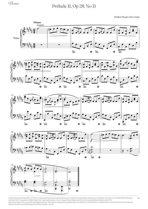 Première page de la partition de Prélude 11, Op 28, No 11