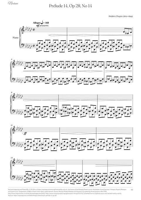 Première page de la partition de Prélude 14, Op 28, No 14