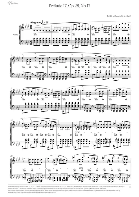 Première page de la partition de Prélude 17, Op 28, No 17