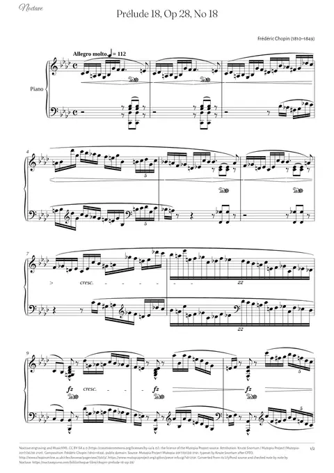 Première page de la partition de Prélude 18, Op 28, No 18