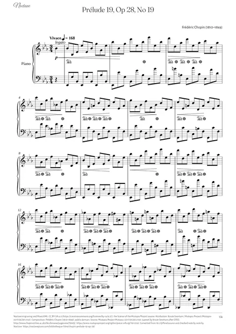 Première page de la partition de Prélude 19, Op 28, No 19