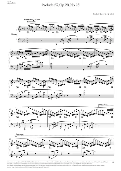 First page of the score of Prélude 23, Op 28, No 23