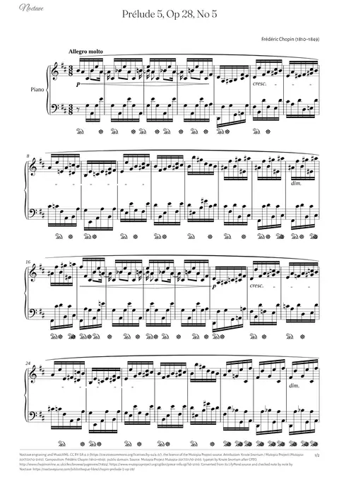 Première page de la partition de Prélude 5, Op 28, No 5