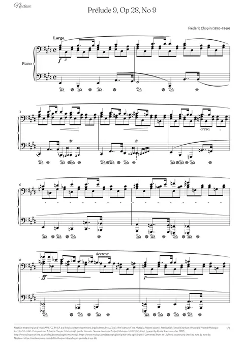 Première page de la partition de Prélude 9, Op 28, No 9
