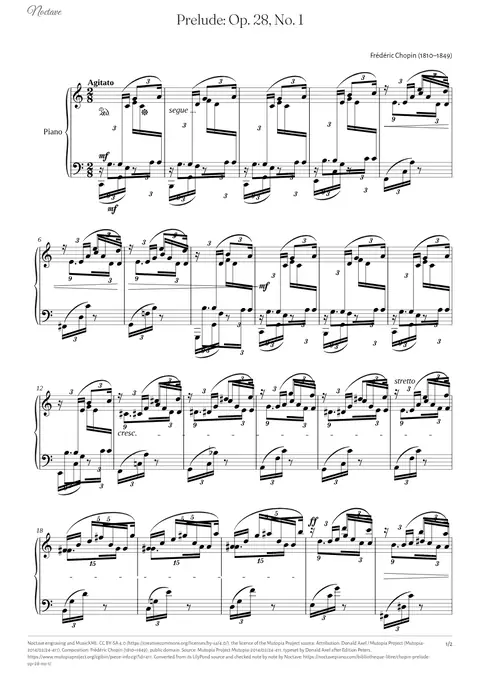 First page of the score of Prelude: Op. 28, No. 1