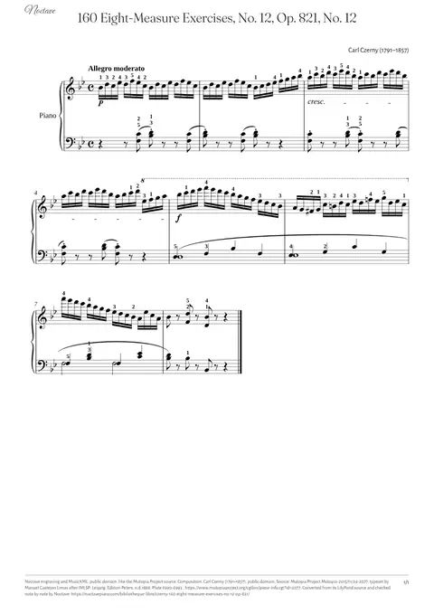 First page of the score of 160 Eight-Measure Exercises, No. 12, Op. 821, No. 12